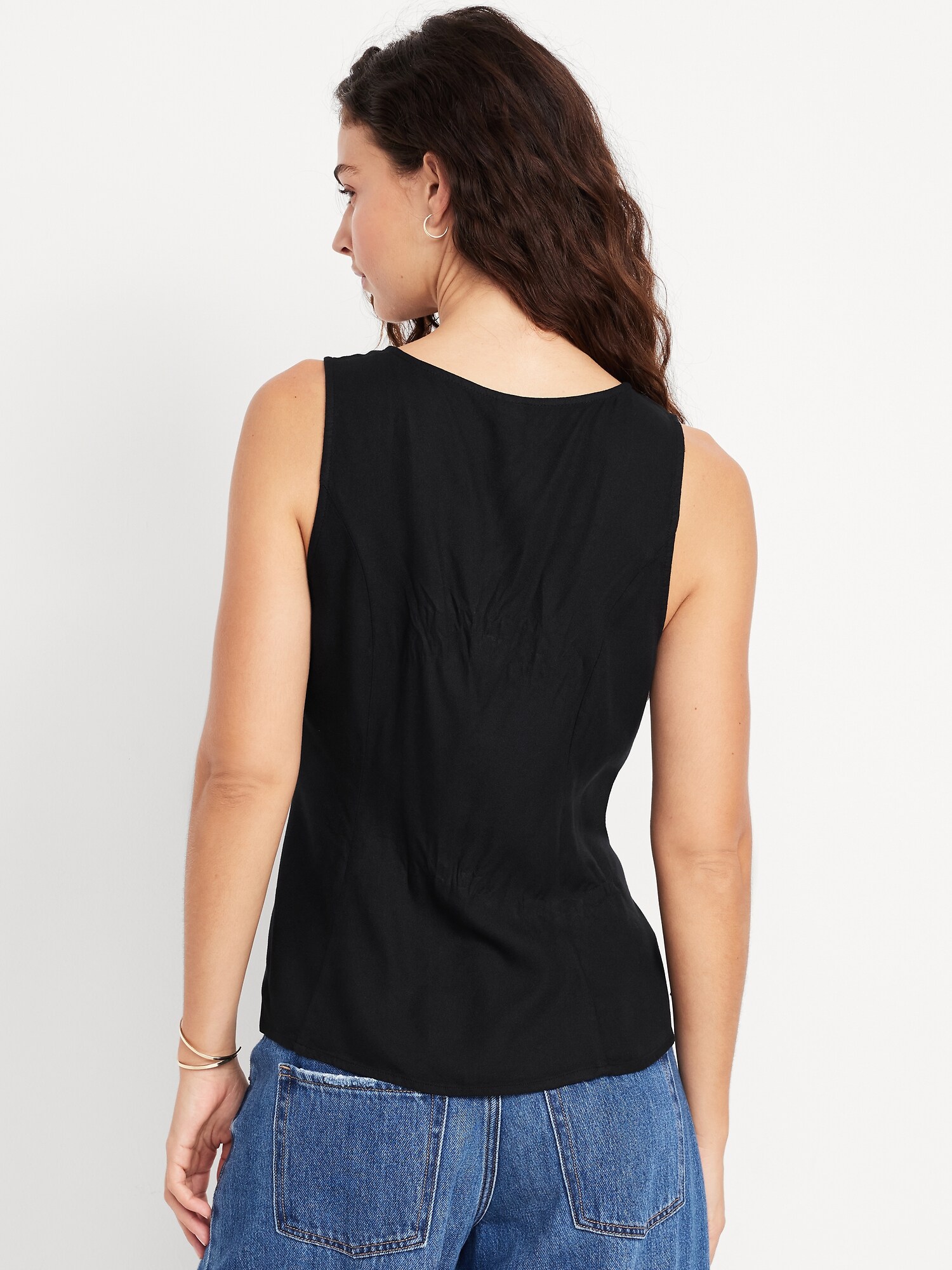 Женский топ Old Navy Button-Down Crepe Swing Top, цвет: Чёрный — фото 2