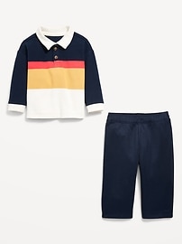 Image number 2 showing, Printed Long-Sleeve Polo Shirt and Pants Set for Baby