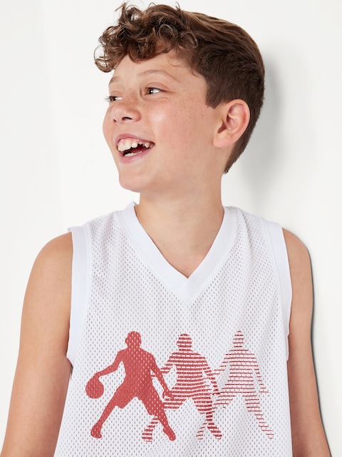Mesh Graphic Basketball Tank Top for Boys - Calla Lily White