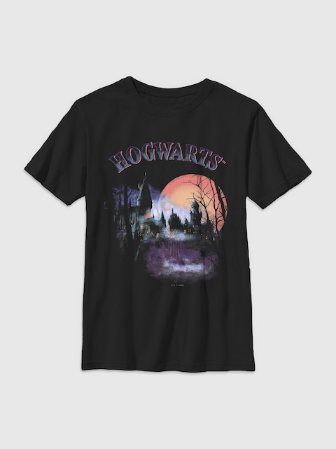 Harry Potter Halloween Hogwarts Spooky Scene Gender-Neutral Graphic T-Shirt for Kids - Black