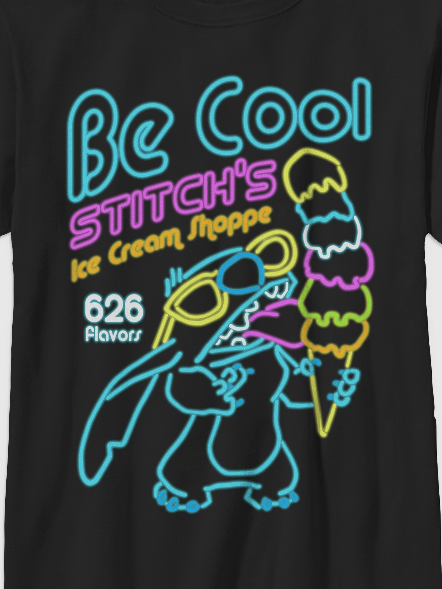 Детская футболка Old Navy Lilo Stitch Neon Ice Cream Gender-Neutral Graphic, цвет: Чёрный — фото 2