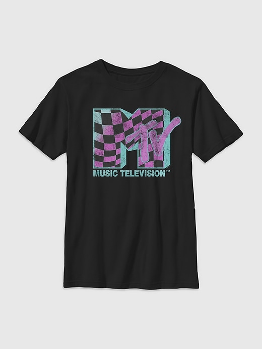 Image number 1 showing, MTV Checkered Gender-Neutral Graphic T-Shirt for Kids
