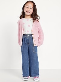 Image number 1 showing, Pull-On Baggy Wide-Leg Cargo Jeans for Toddler Girls