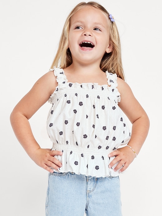 Image number 1 showing, Printed Sleeveless Crinkle Jacquard Peplum Tank Top for Toddler Girls