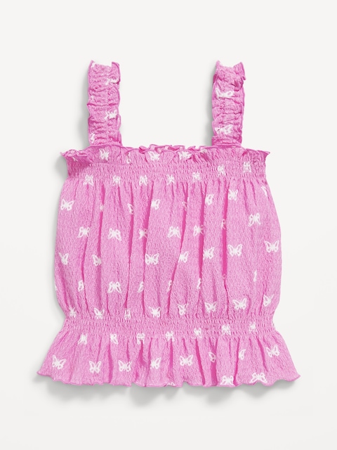 Printed Sleeveless Crinkle Jacquard Peplum Tank Top for Toddler Girls - Butterflies