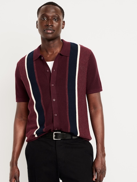 Button-Down Striped Polo - Red Stripe