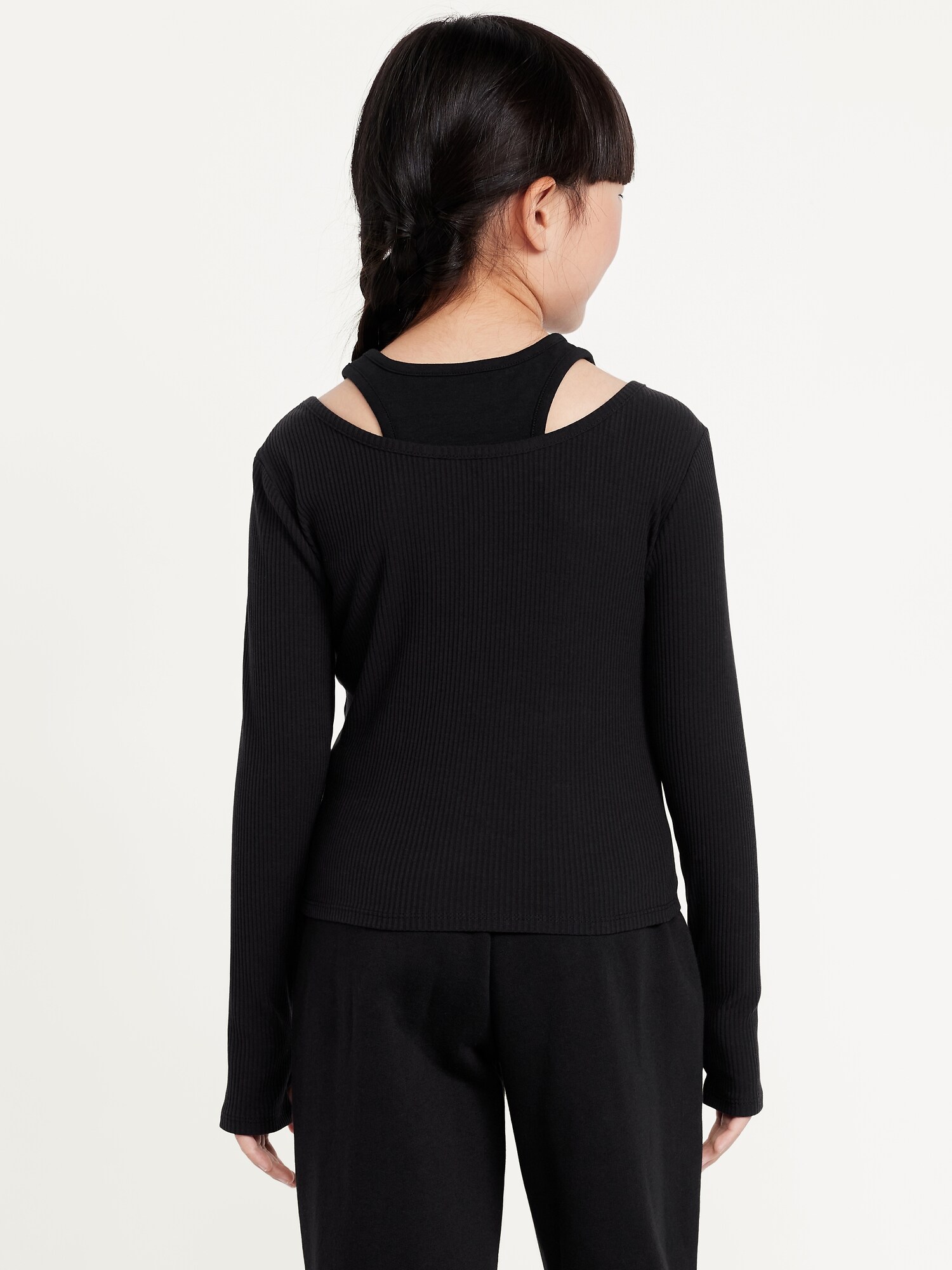 Топ Old Navy 2-In-1 Ribbed Performance Top для девочек, цвет: Чёрный — фото 2