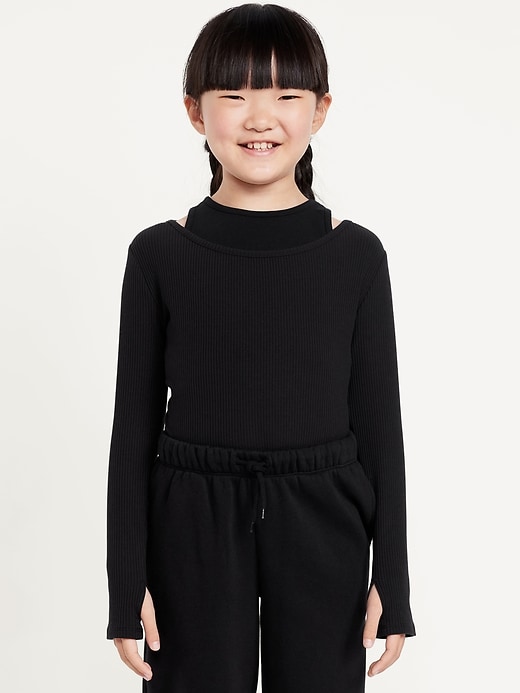 Image number 1 showing, 2-In-1 Ribbed Performance Top for Girls