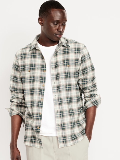 Plaid Flannel Pocket Shirt - Medium Green Plaid