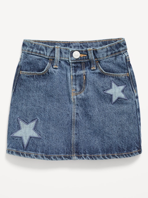 High-Waisted Embroidered Stars Jean Skirt for Toddler Girls - Stars