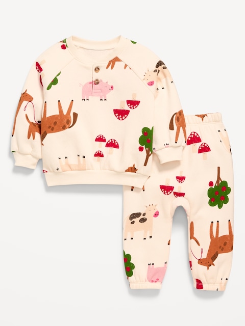 Printed Henley Sweatshirt and Sweatpants Set for Baby