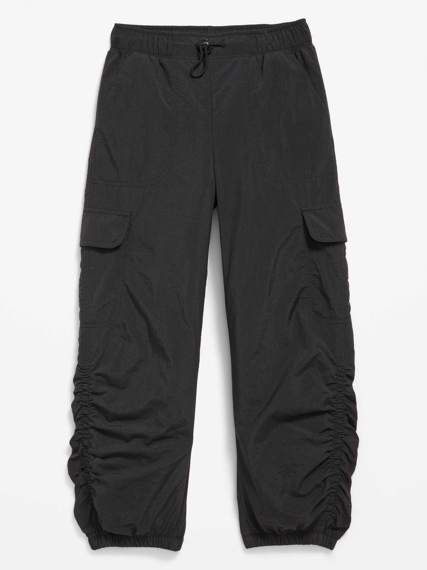 High-Waisted Side Ruched Cargo Parachute Joggers for Girls