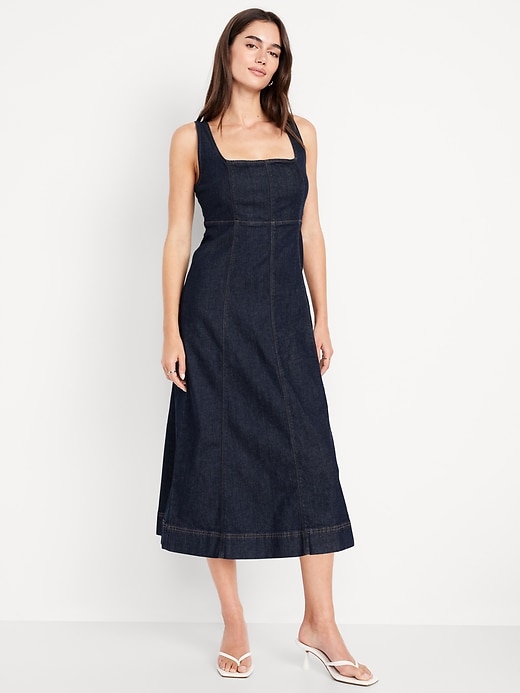 Image number 1 showing, Fit & Flare Sleeveless Denim Midi Dress