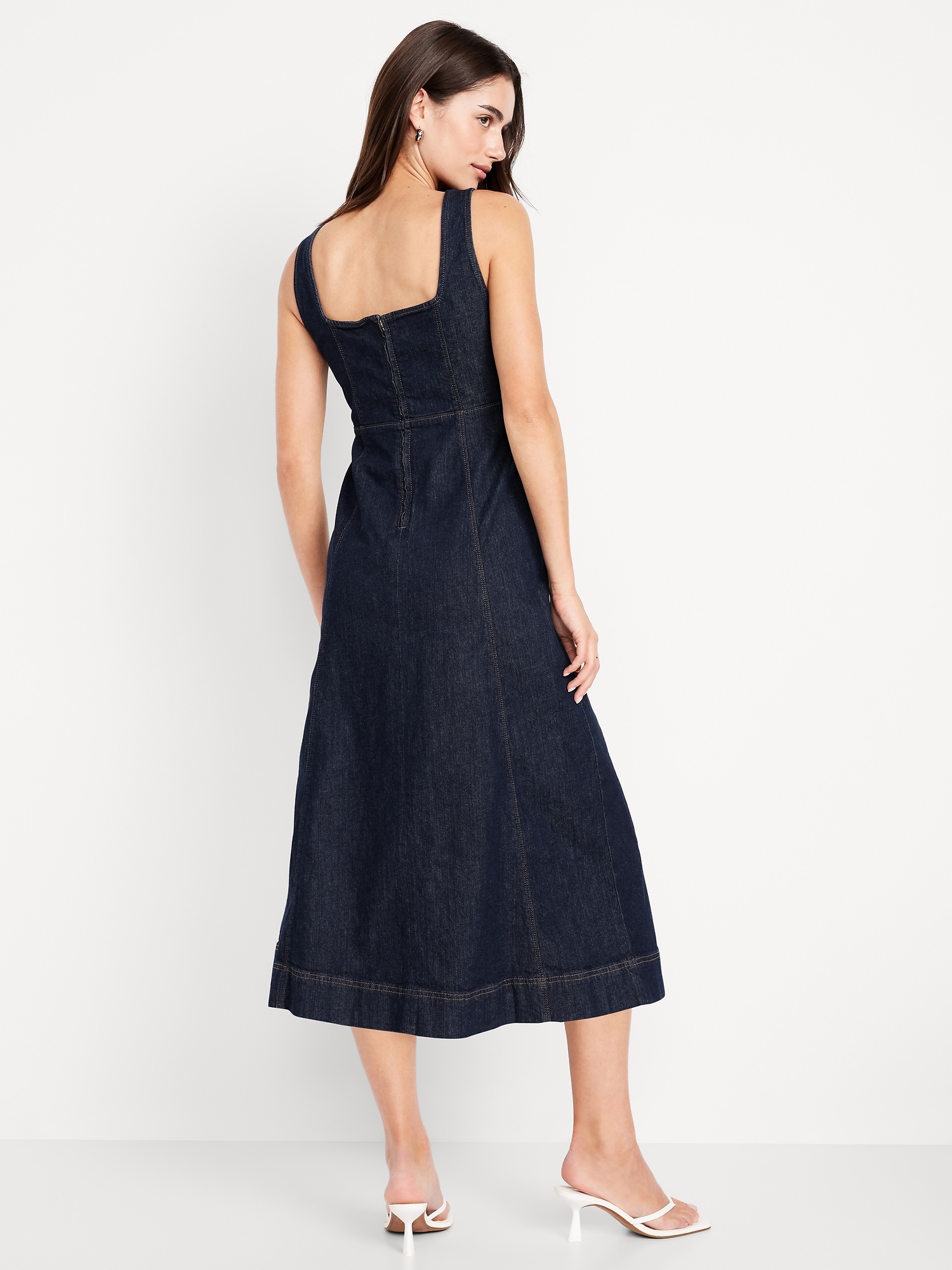 Fit & Flare Sleeveless Denim Midi Dress