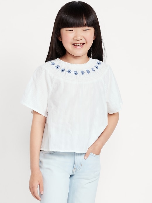 Image number 1 showing, Short-Sleeve Textured Embroidered Top for Girls