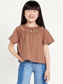 Image number 1 showing, Short-Sleeve Textured Embroidered Top for Girls