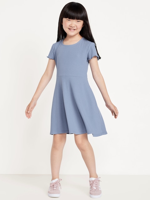 Short-Sleeve Ribbed Fit and Flare Dress for Girls - Mount Shasta
