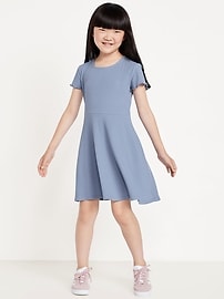 Image number 1 showing, Short-Sleeve Ribbed Fit and Flare Dress for Girls