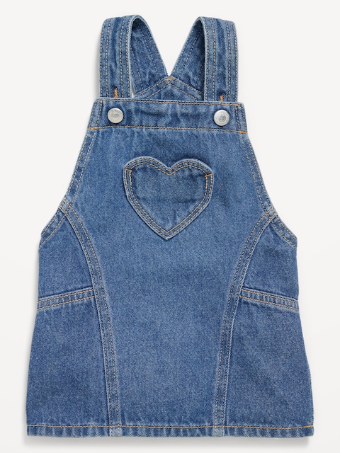 Heart-Pocket Jean Skirtall Dress for Baby - Medium Wash