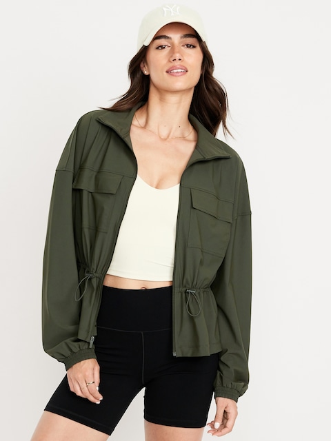SleekTech Oversized Cinched-Waist Jacket - Ancient Forest