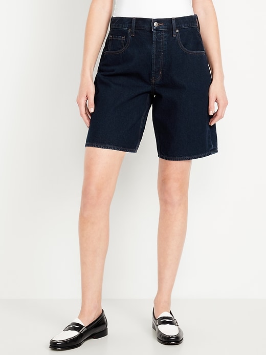 Image number 2 showing, Mid-Rise Baggy Jean Bermuda Shorts -- 9-inch inseam