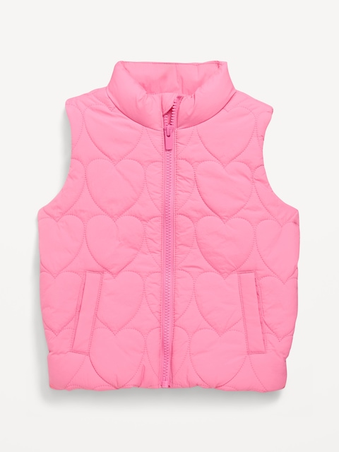 Water-Resistant Quilted Puffer Vest for Toddler Girls - Valentine