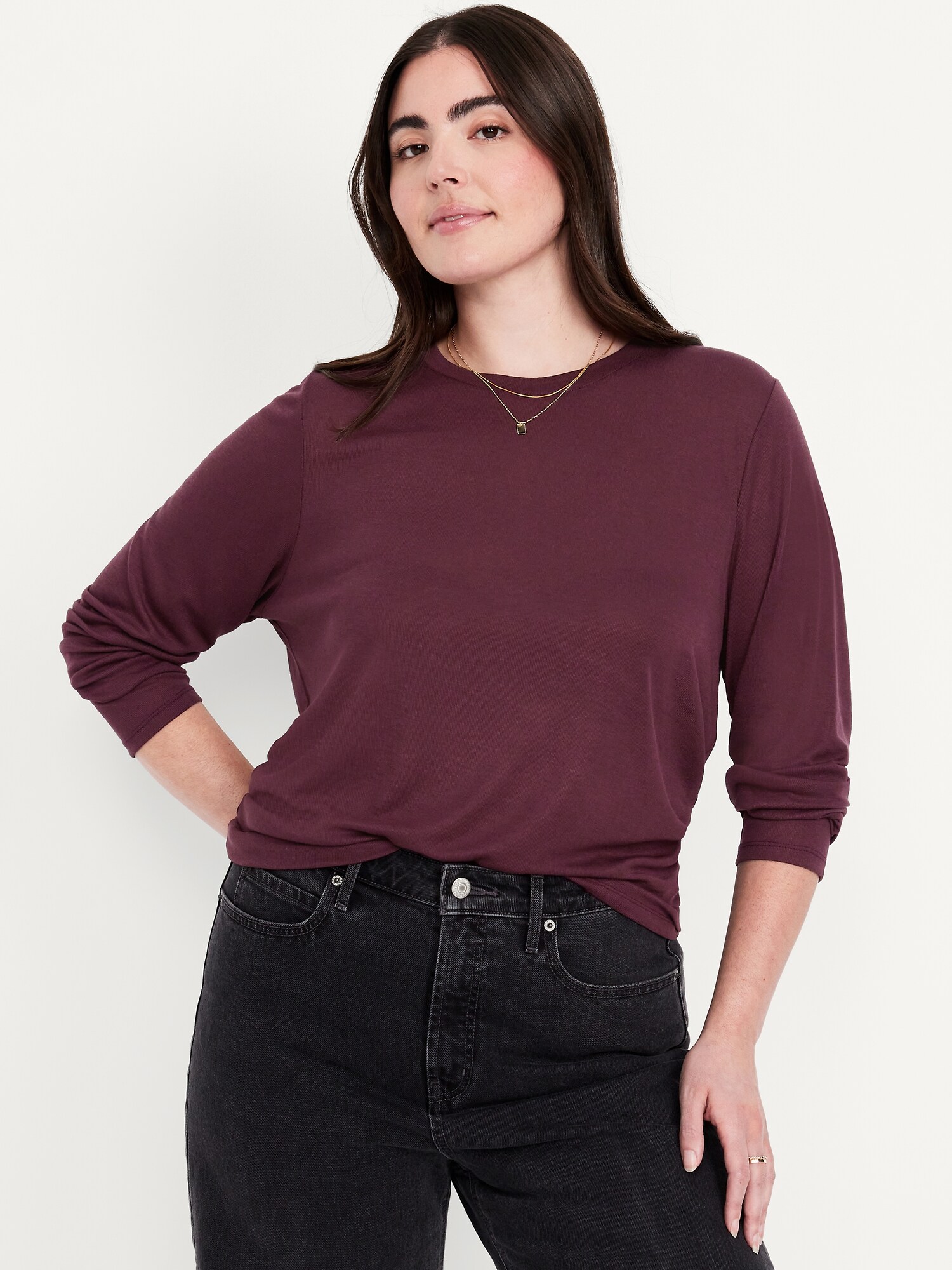 Женская футболка Old Navy Flutterweight Long-Sleeve T-Shirt, цвет: Тёмный сепия — фото 3