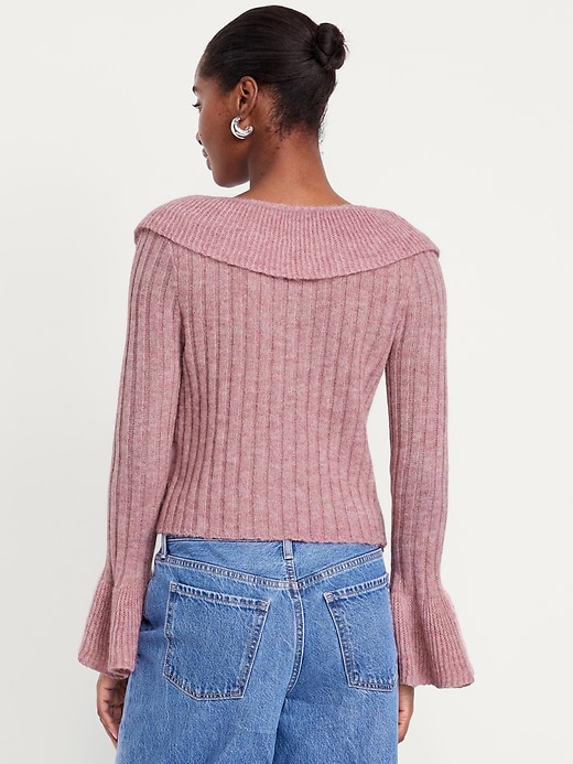 Image number 2 showing, Wool-Blend Ruffle Tie-Front Cropped Cardigan