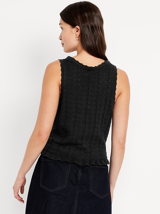 Image number 2 showing, Sleeveless Pointelle Cropped Henley Top