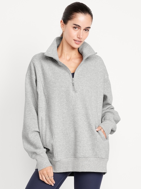 Dynamic Fleece Oversized Textured Tunic Sweatshirt - Light Heather Gray