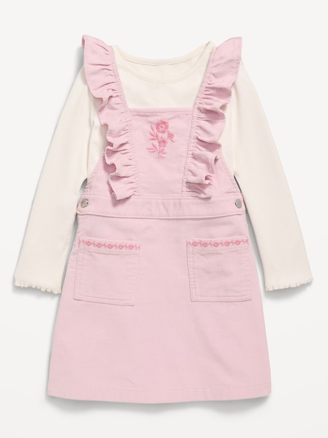 Long-Sleeve T-Shirt and Corduroy Dress Set for Toddler Girls - Blush On You