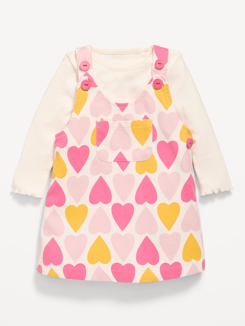 Long-Sleeve Ribbed T-Shirt and Twill Dress Set for Baby - Hearts