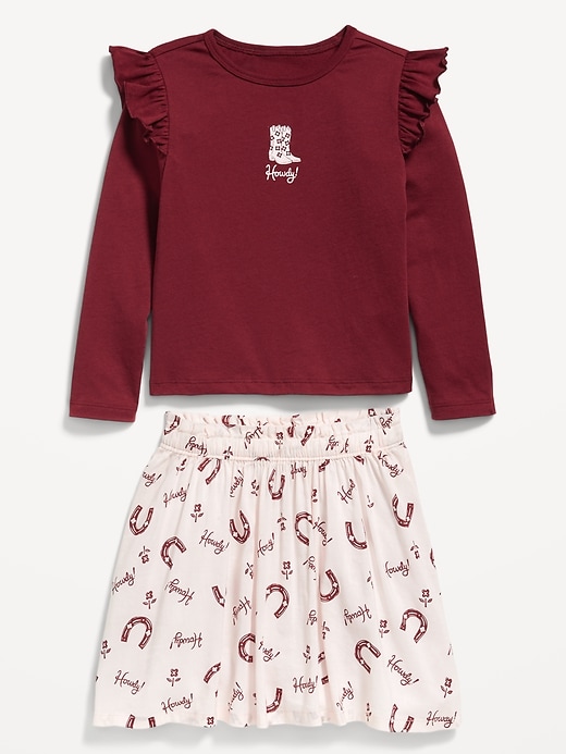 Image number 2 showing, Long-Sleeve Ruffle T-Shirt and Skirt Set for Toddler Girls