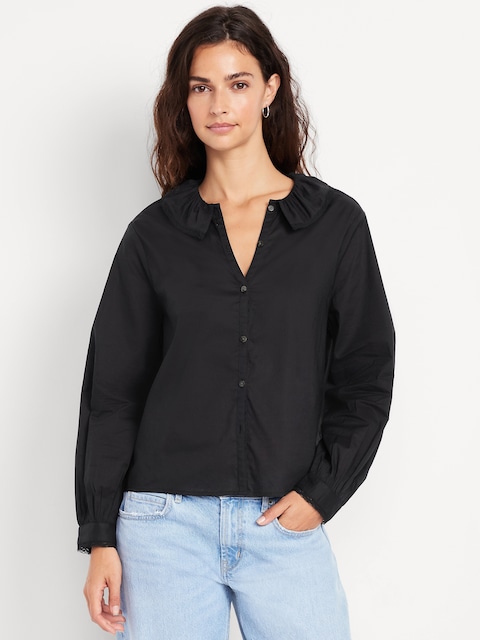 Ruffle Button-Down Shirt - Black Jack
