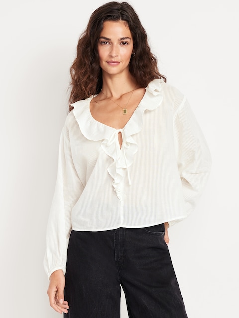 Tie-Front Ruffle Top - Sea Salt