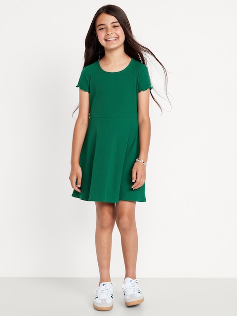 Short-Sleeve Ribbed Fit and Flare Dress for Girls