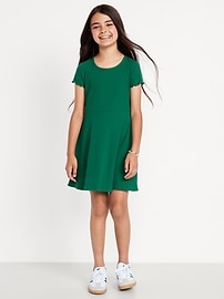 Image number 1 showing, Short-Sleeve Ribbed Fit and Flare Dress for Girls