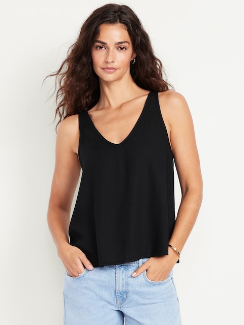 Sleeveless V-Neck Crepe Top - Black Jack