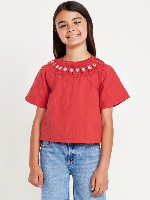 Image number 1 showing, Short-Sleeve Textured Embroidered Top for Girls
