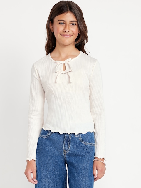 Long-Sleeve Tie-Bow Front Top for Girls - Creme De La Creme