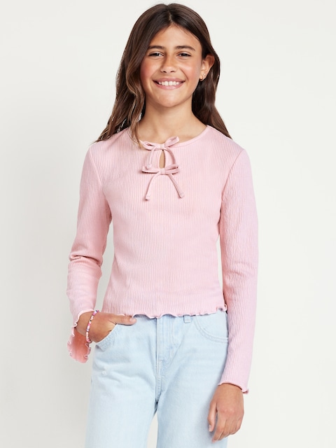 Long-Sleeve Tie-Bow Front Top for Girls - Fairytale Rose