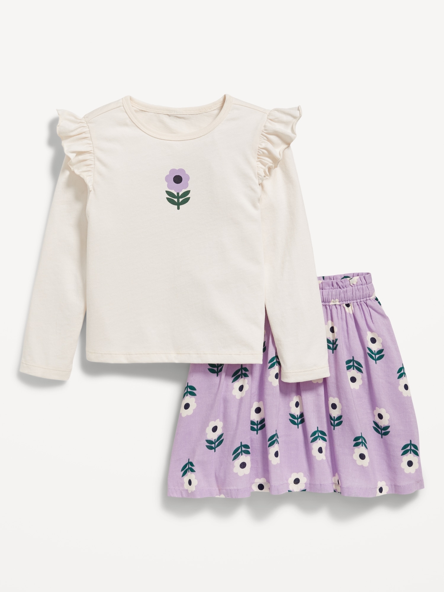 Long-Sleeve Ruffle T-Shirt and Skirt Set for Toddler Girls