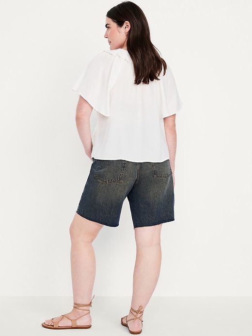 Image number 5 showing, Mid-Rise Baggy Cut-Off Jean Bermuda Shorts -- 9-inch inseam
