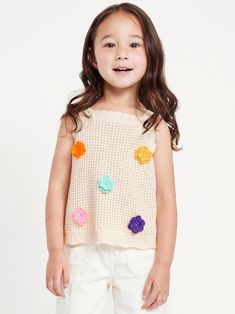 Applique Sweater-Knit Tank Top for Toddler Girls - Multi Floral