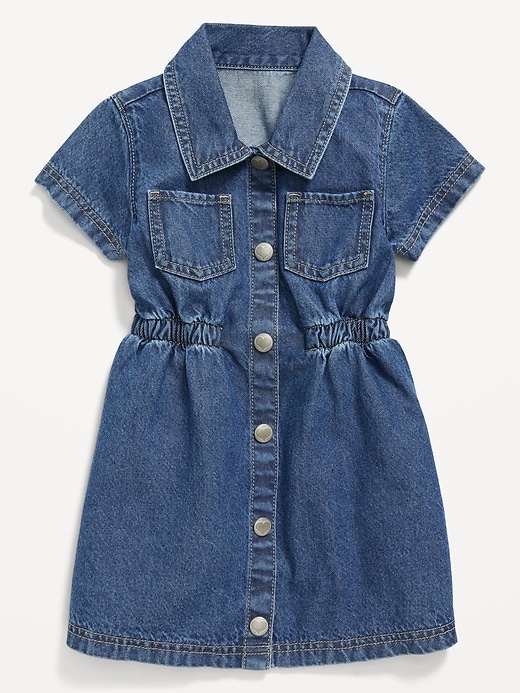 Image number 3 showing, Short-Sleeve Cinched-Waist Jean Dress for Toddler Girls