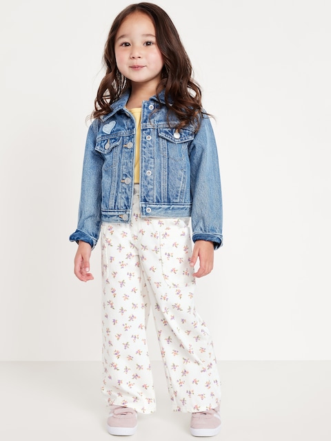 Printed Pull-On Baggy Wide-Leg Cargo Twill for Toddler Girls - White Ditsy Floral