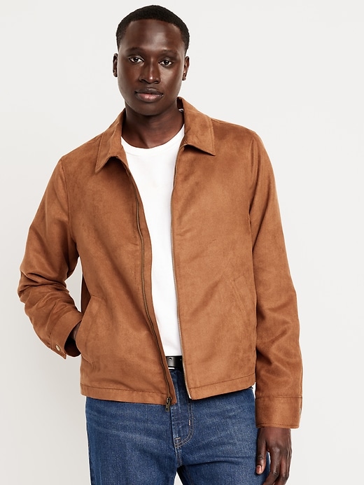 Image number 1 showing, Faux-Suede Harrington Zip Jacket