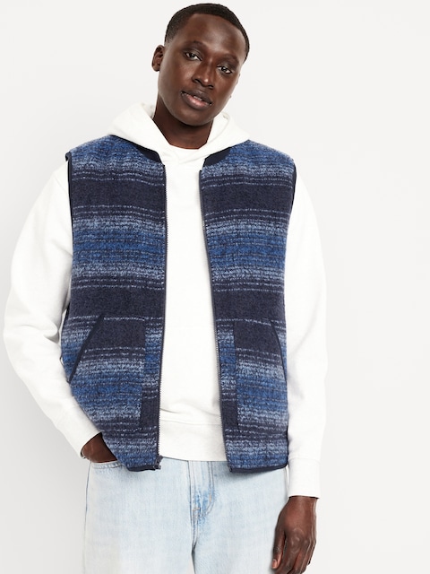 Relaxed Boiled Wool Vest - Blue Stripe
