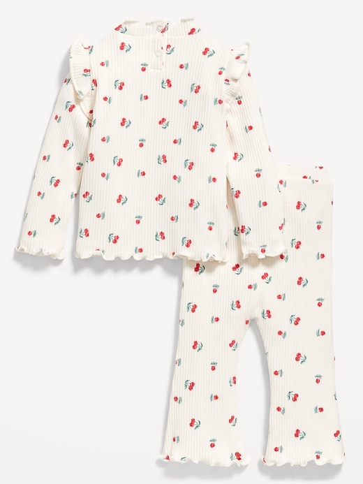 Image number 2 showing, Printed Cozy Rib-Knit Ruffled Top and Pants Set for Baby