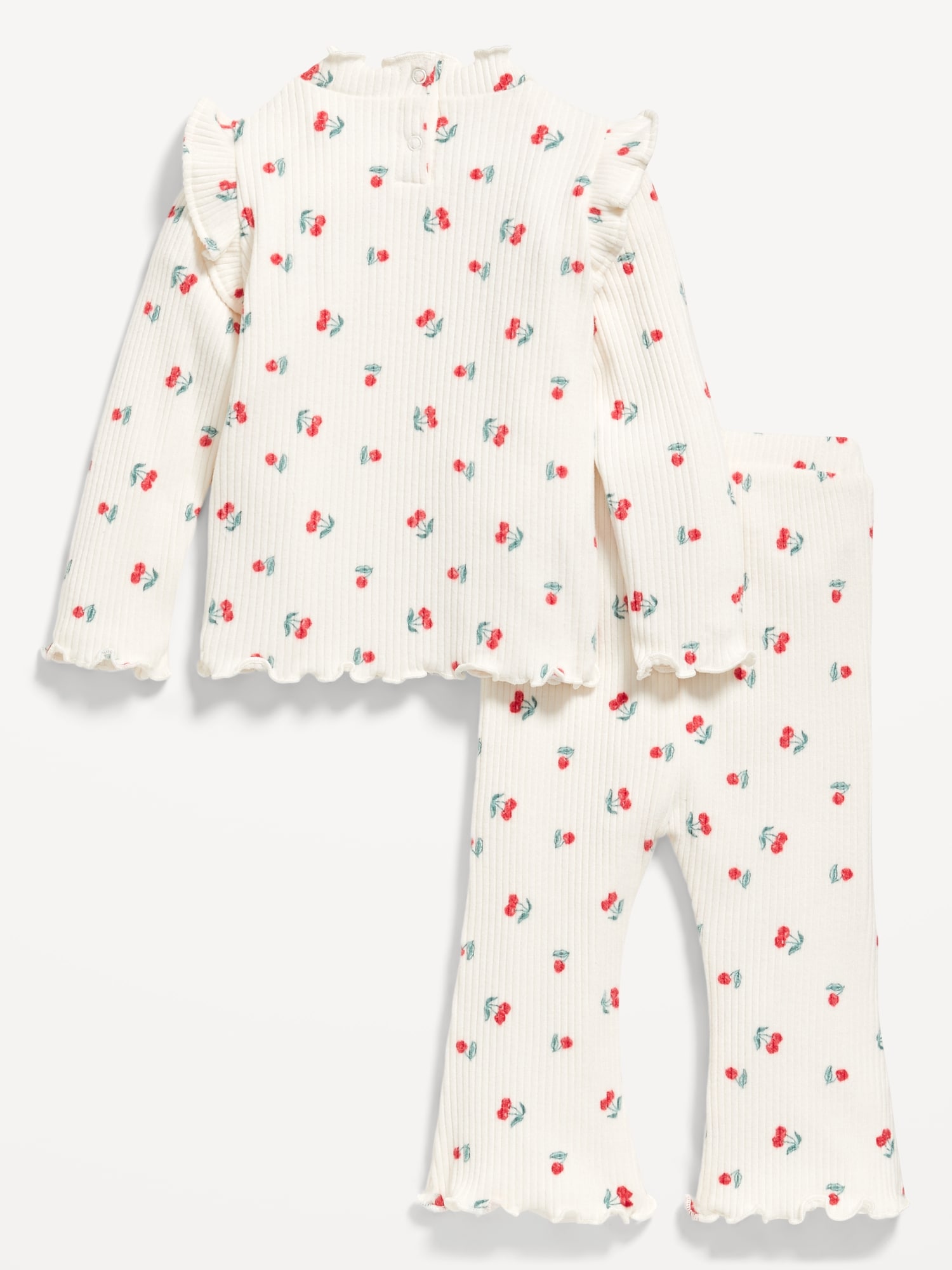 Printed Cozy Rib-Knit Ruffled Top and Pants Set for Baby